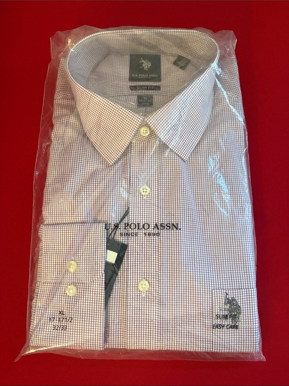U.S. Polo Assn. Men’s Check Dress Shirt in Red and White